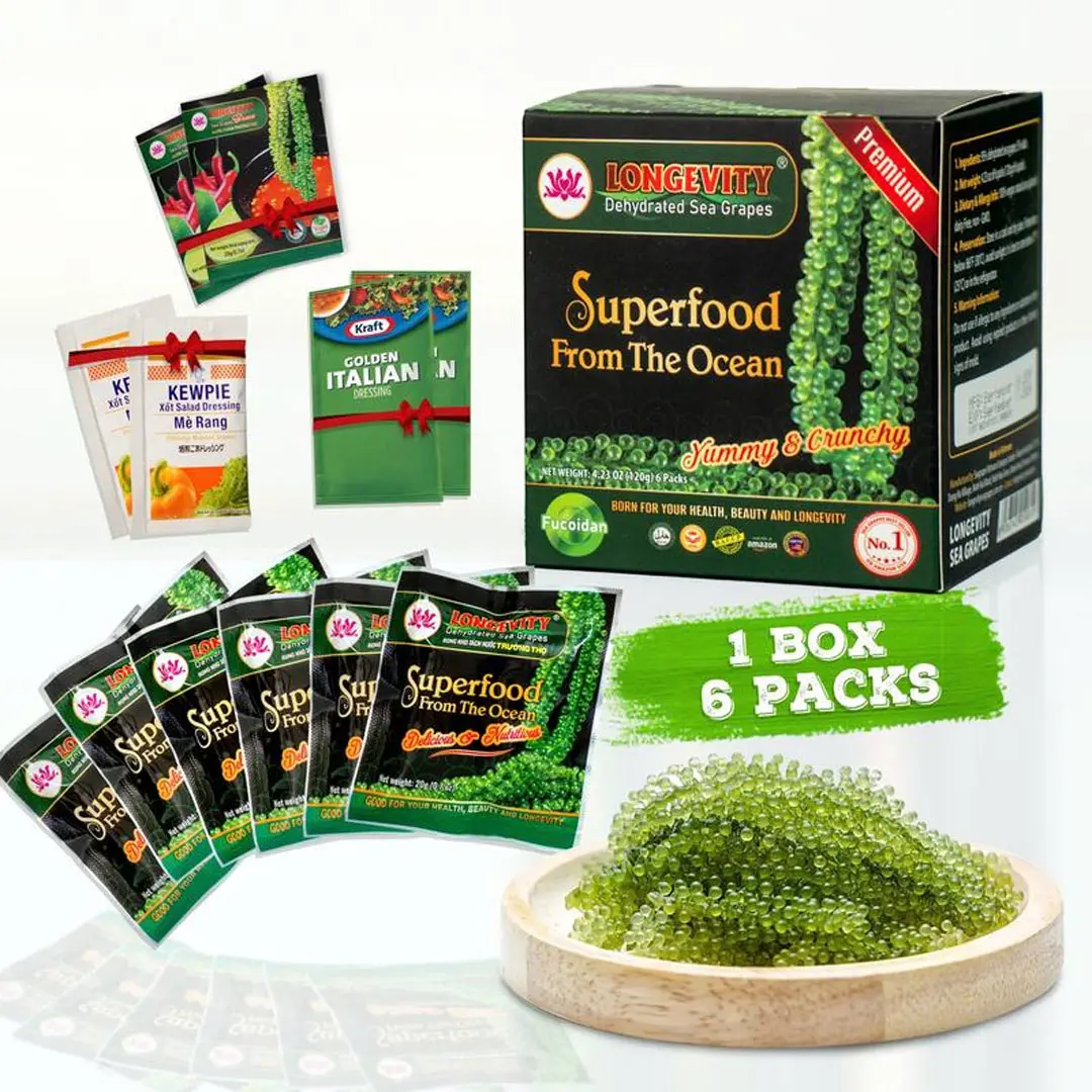 Longevity Dehydrated Sea Grapes Green Caviar Umibudo Latok Seaweed Organic Premium