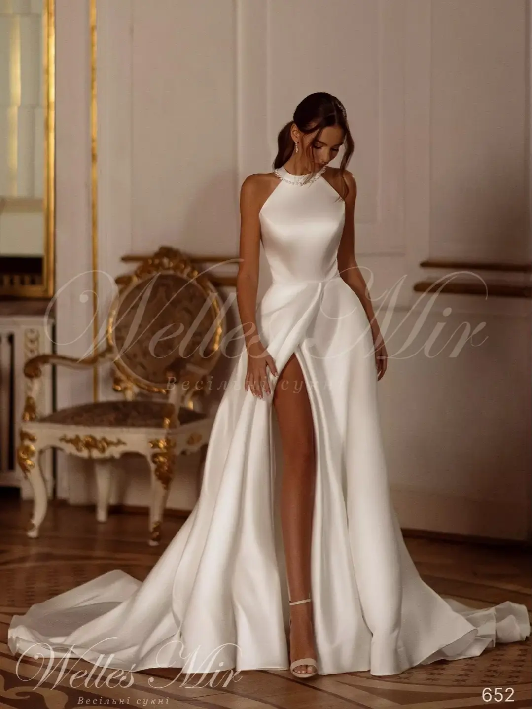 Wellesmir Halter Satin Beaded 652 Wedding Dress.( Non Returnable)