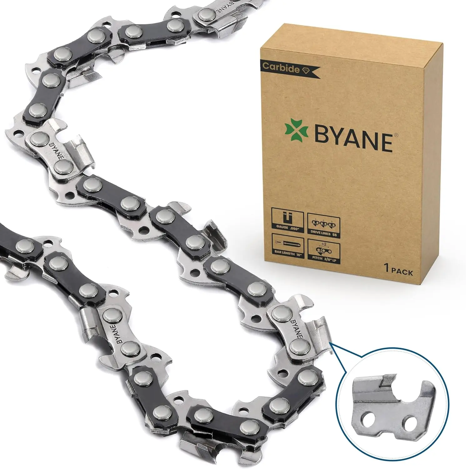 16-Inch Carbide Chainsaw Chain, 3/8" LP Pitch, .050" Gauge, 57 Drive Links for Echo CS-310, CS-352, CS-400, and Worx WG303 (Replaces S57)