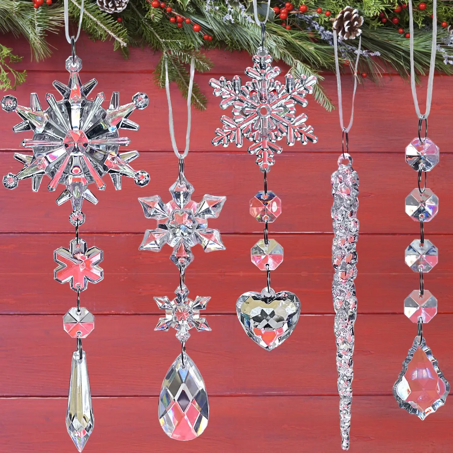 21-Count Synthetic Christmas Snowflake Icicle Ornaments Set - Machine-Made, Durable, Shine-Enhancing Hangable Drop Pendants, Modern High-Quality Tree Decor for Winter Wonderland Holiday Party & Home Supplies