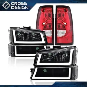 CROSSDESIGN LED DRL Headlights Signal Bumper Lamps + Tail Lights Fit For 2003-2007 Silverado