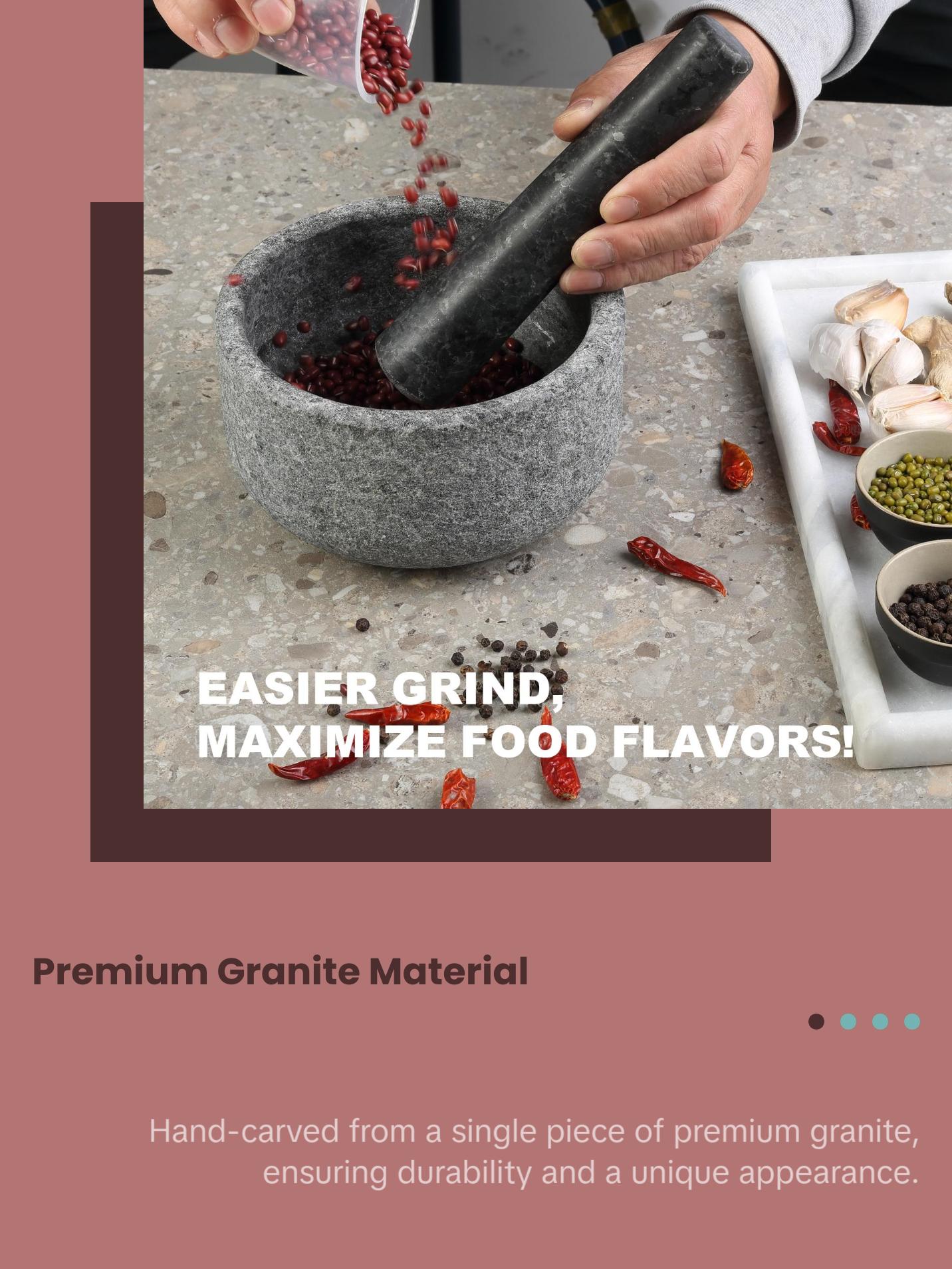 Natural Granite Mortar and Pestle Set, Grinder Bowl for Guacamole, Salsa, Pill Crusher, Spice, Herb, Garlic, Nut, Heavy Duty Grinder for Kitchen (Sandblasted Finish) Natural Granite Mortar and Pestle Set, Grinder Bowl for Guacamole, Salsa, Pill Crusher, Spice, Herb, Garlic, Nut, Heavy Duty Grinder for Kitchen (Sandblasted Finish)