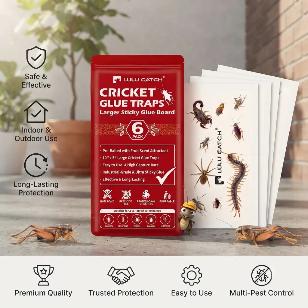 Cricket Insect Glue Traps - 6 Pack Bug Cockroach Sticky Traps, Large Spider Trap with Pre-Baited Attractant, Highly Effective Glue Boards Indoor, Non-Toxic Pet Safe, Easy to Use