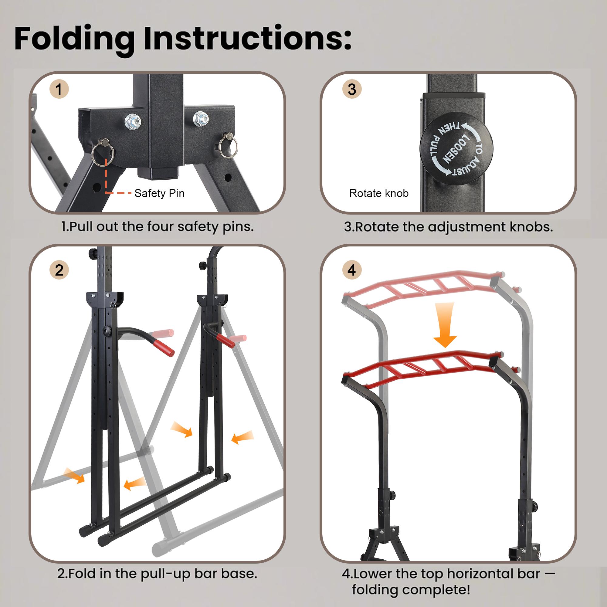 JointlyCreating Foldable Power Tower Pull Up Bar Dip Station Adjustable Multifunction Workout Pull Up Tower Station Gym Back Strength Training Equipment for Home Outdoor Triangular Legs Support 500lbs