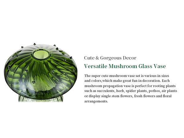 Mushroom Glass Vase, Set of 5, Dopamine Decor Hand Blown Glass Bud Vase for Flowers Indoor Planters for Women Spring Room Decor