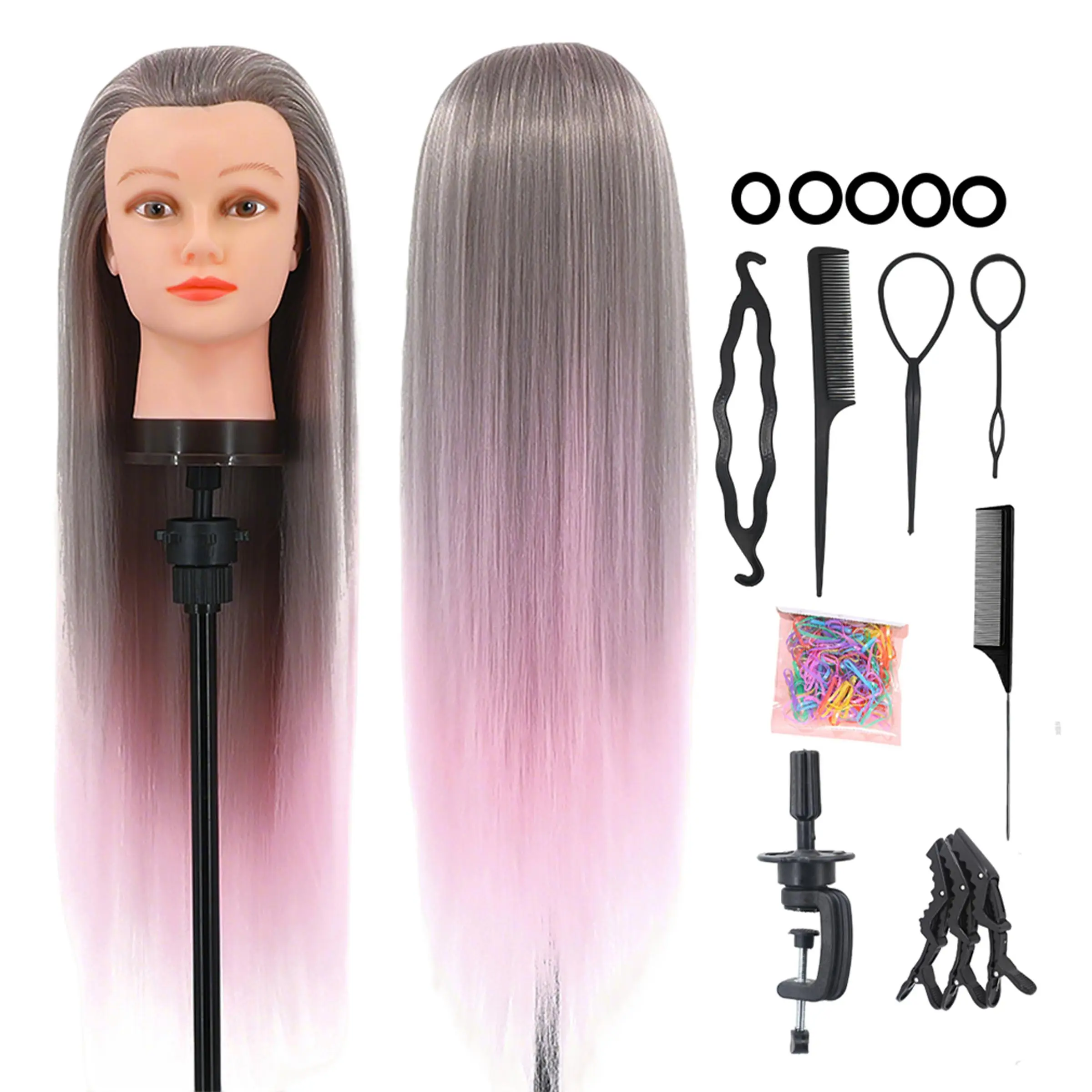 28 Inch Long Ombre Color Hair Mannequin Head, Cosmetology Training Model Doll Head for Hairstyle Accessories, Ideal for Professionals and Beginners, Hair Styling Practice