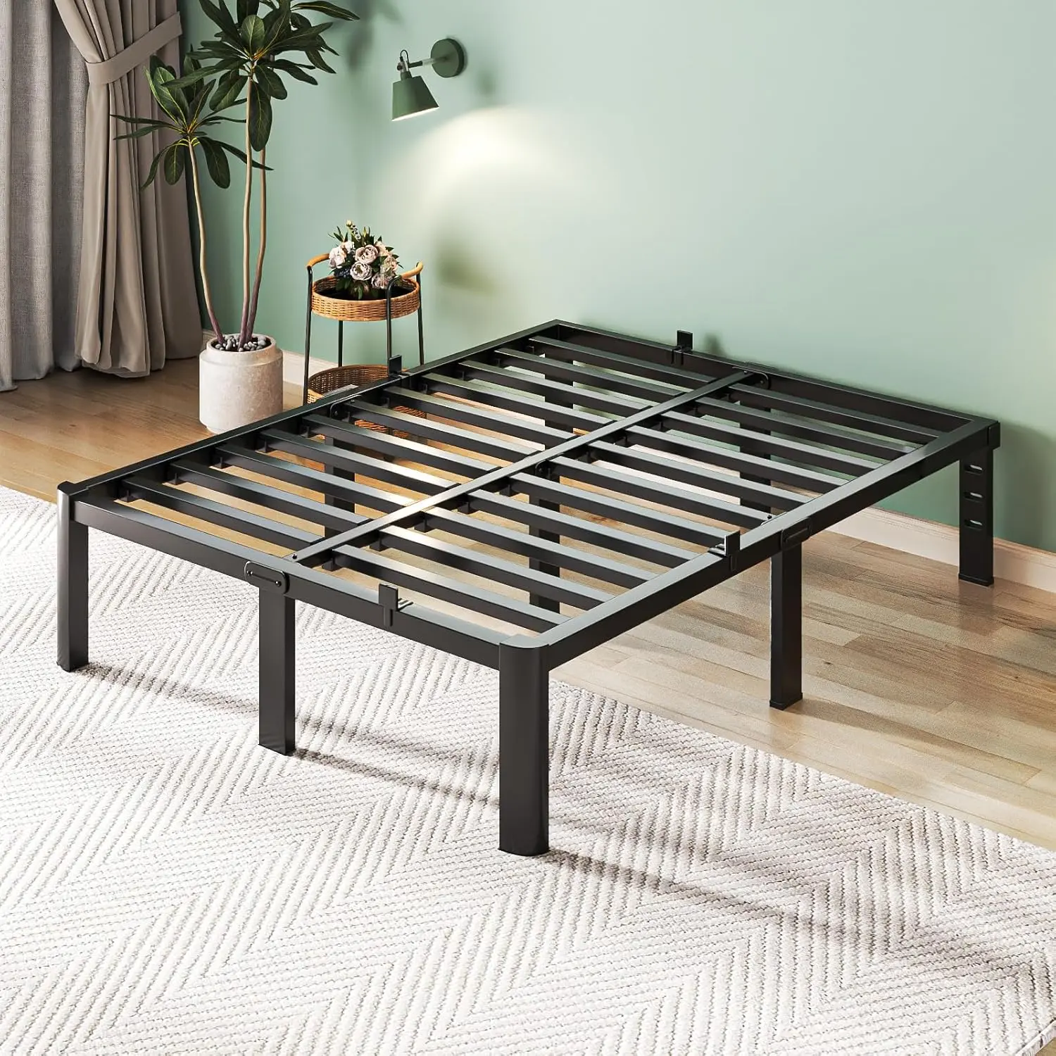 COZPAW Queen Size Metal Platform Bed Frame with Storage - 14/18 in Height, 3500 lbs Heavy Duty Capacity, Anti-Squeak Design, No Box Spring Needed, Easy Assembly