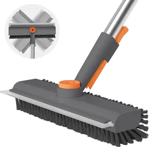 Floor Scrub Brush with Long Handle, 3 in 1 Scrape and Heavy-Duty Stiff Bristle Scrubber Brush for Cleaning Shower Bathroom, Patio, Pool, Garage, Kitchen, Wall and Deck helpers