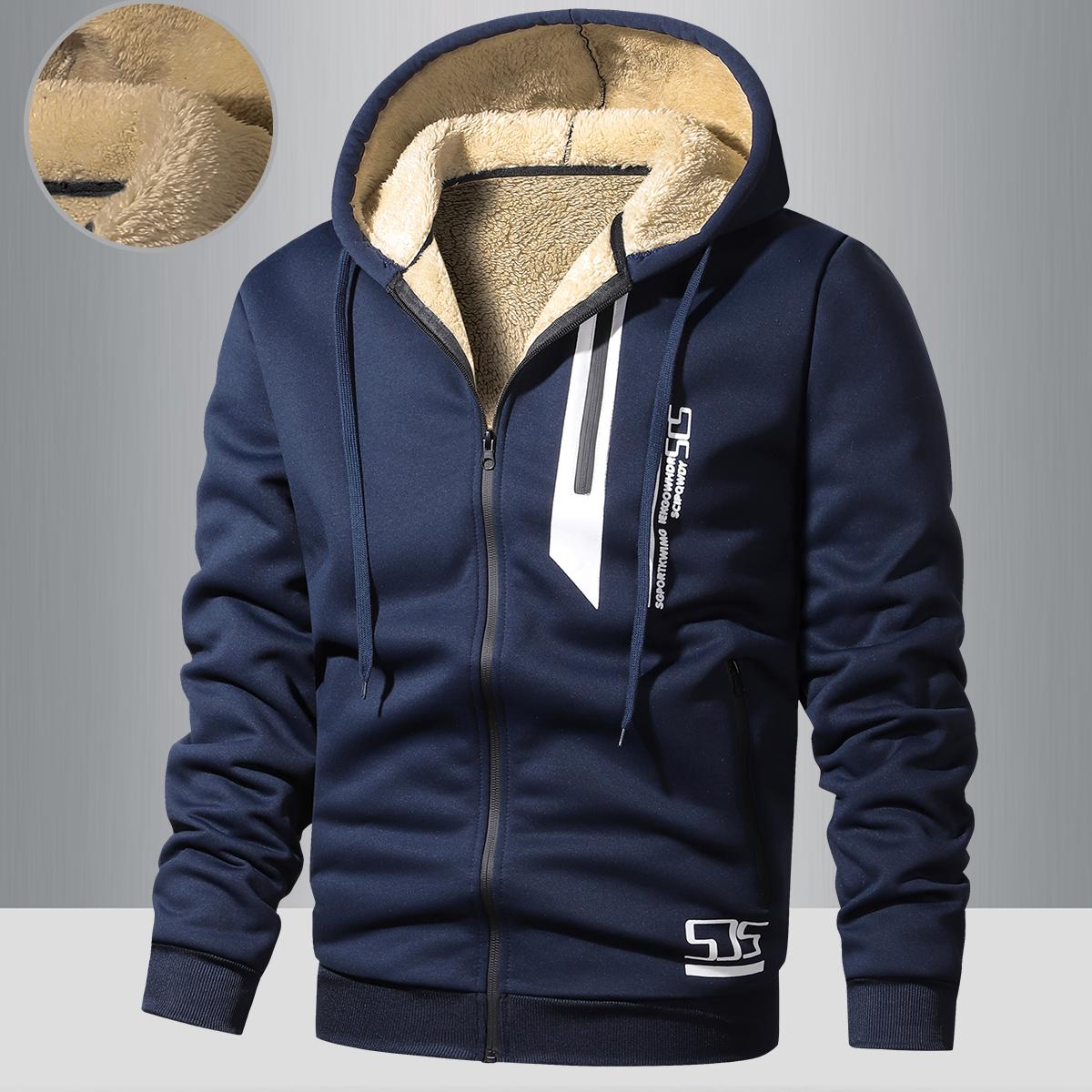 Men's Winter Fleece Lined Warm Hooded Jacket - Super Thick Windproof Zip Up Sports Sweatshirt with Pockets, Gray, Long Sleeve, Polyester, Casual Wear for Extreme Cold Weather, Autumn and Winter SpringStatements