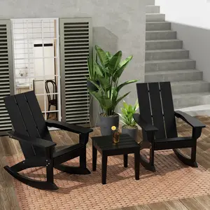 Palms Modern Rocking Poly Adirondack Chair With Side Table 3-Piece Set