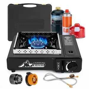 WADEO Three Fuel Portable Camping Stove with Windblocker, 3 in 1 Propane Butane Isobutane Stove with Carrying Case and Stainless Steel Hose Adapters, Stove for Cooking, BBQ, Travel RV, Hiking