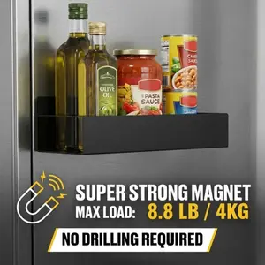 4-Pack Metal Magnetic Spice Storage Rack Organizer with Hooks - No Drilling, Super Strong Magnet, Refrigerator/Oven Shelves, Kitchen Utensils Holder, Home Decor Room Decor Organizer