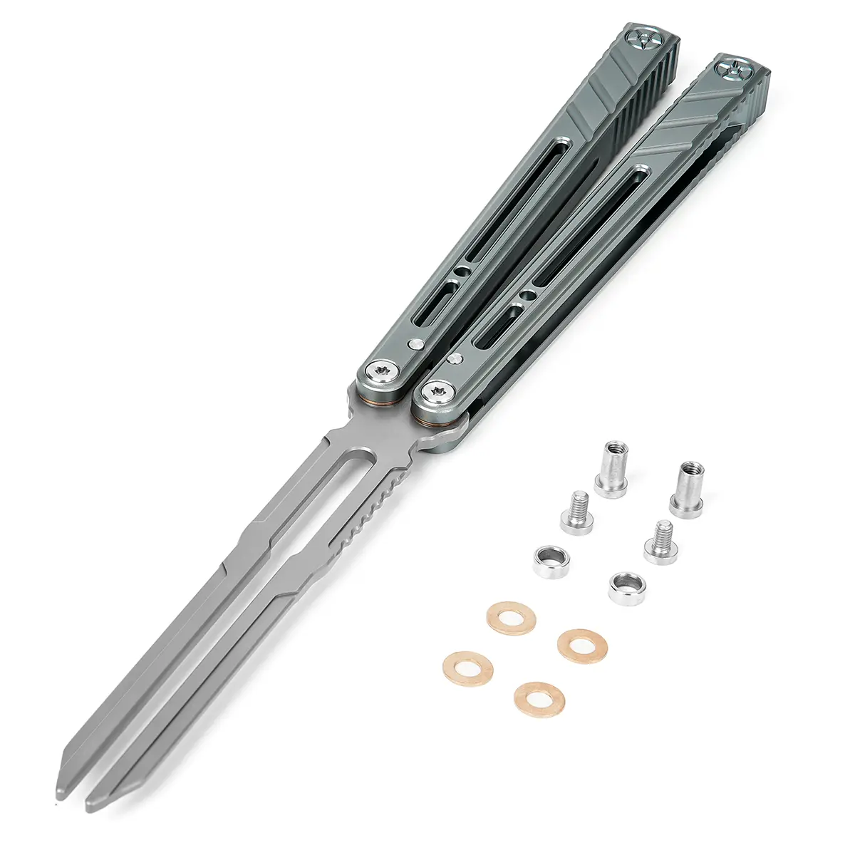 Worry Free Beginner Trainer Bladelessbutterfly Fidget Cool Handtool Toy Non-Edged Hand Training Knife Ideal for Skill Development Essential for Beginners FF801 Gray