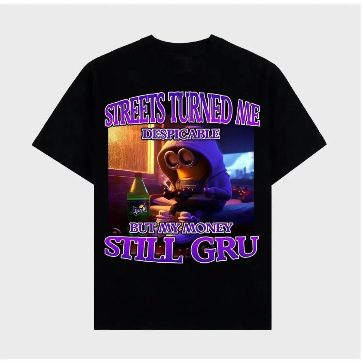 Men's Fitted Short-Sleeve Casual Cotton T-Shirt - Humorous Minion Graphic Top, "Streets Made Me Despicable But I Still Inherit My Money" Print, Menswear Garment