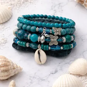 Pulsera  espiritual artesanal de piedras turquesa y madera