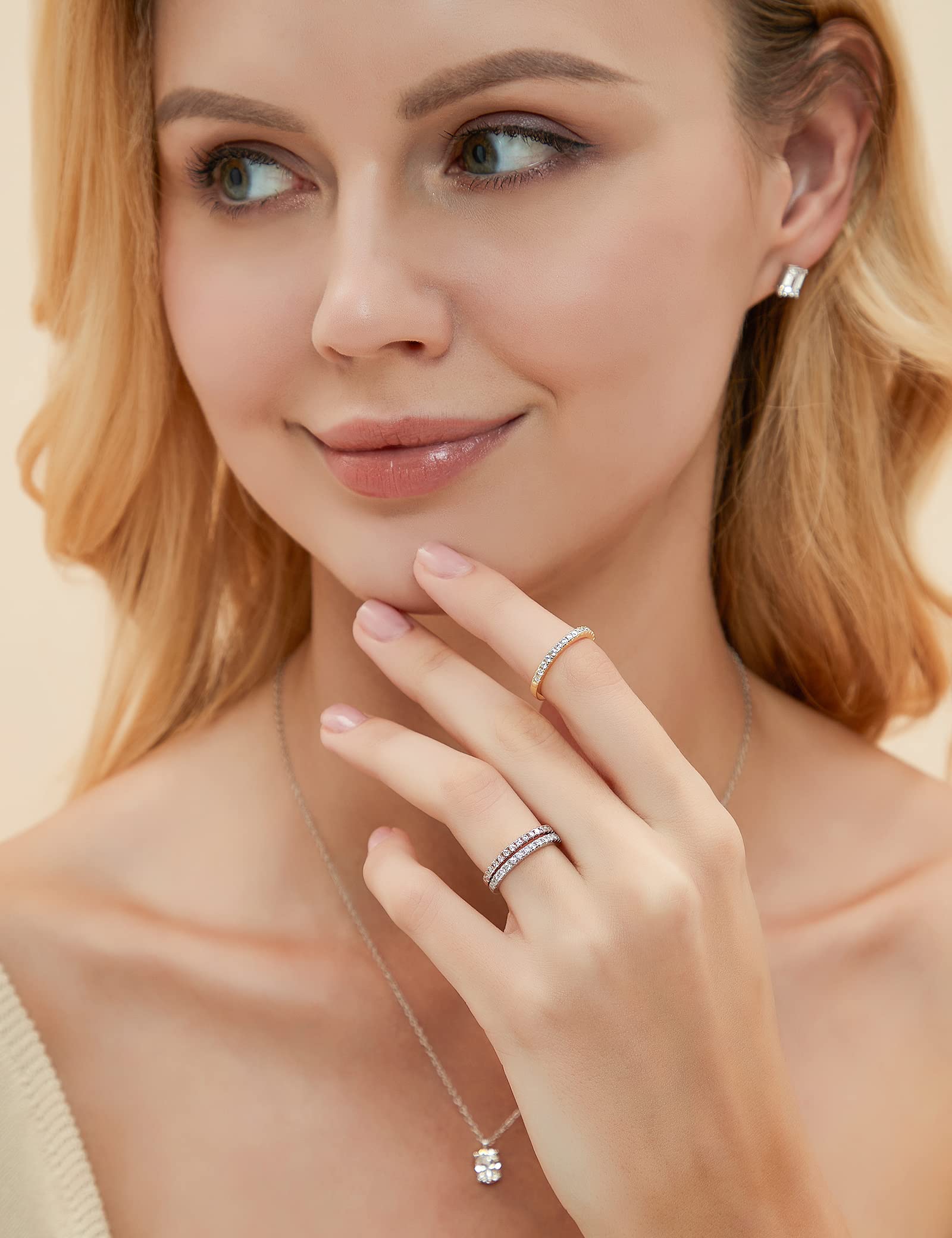 EAMTI 2mm 925 Sterling Silver Wedding Band Cubic Zirconia Half Eternity Stackable Engagement Ring EAMTI 2mm 925 Sterling Silver Wedding Band Cubic Zirconia Half Eternity Stackable Engagement Ring