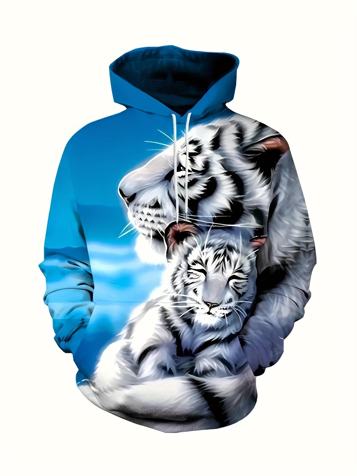 Men's casual 2-piece set, lion ink print hoodie and sweatpants, spring and autumn fashion outfit