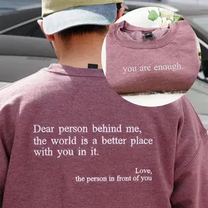 Dear Person Behind Me Embroidered Sweatshirt, You Are Enough Inspirational Crewneck, Motivational Crewneck, Inspirational Quotes, Mental Health Gift