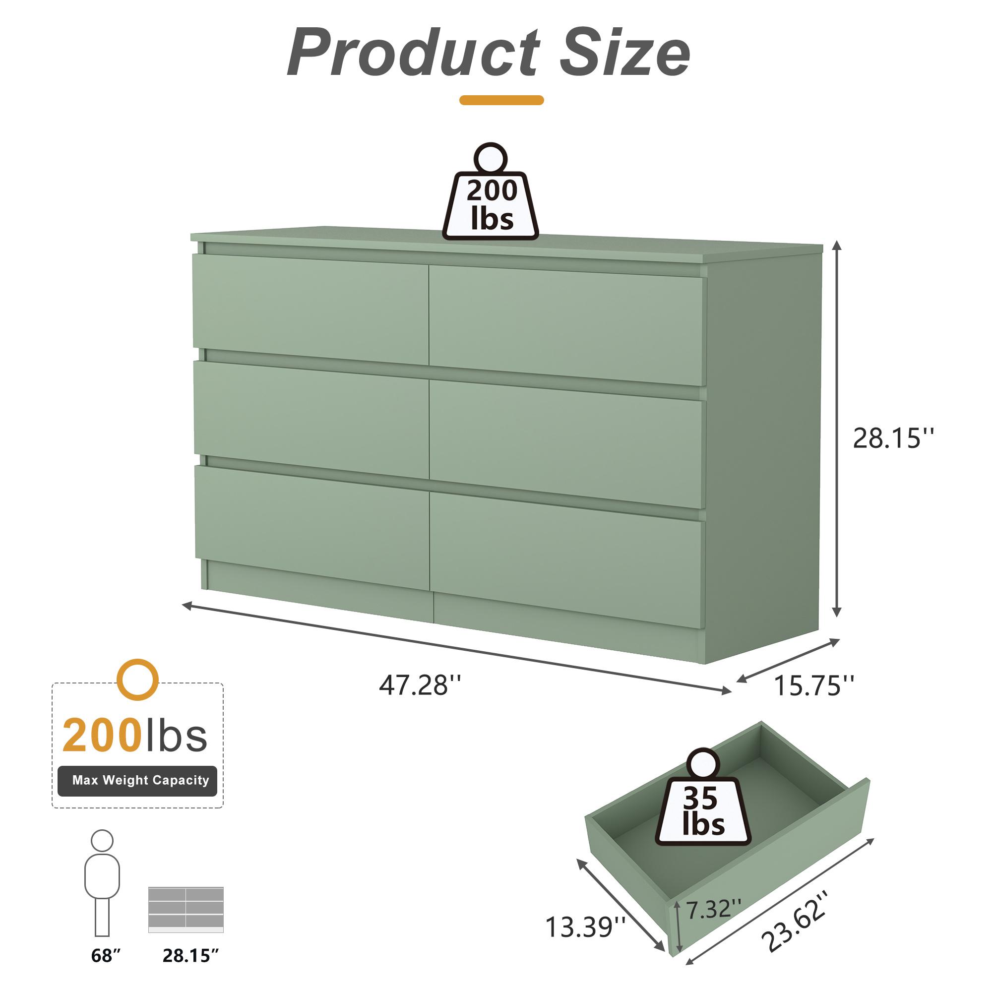 Spaco Wooden Double Dresser with  6 Drawers for Storage Organizer, Modern Chest of Drawers TV Dresser Stand with Wide Storage for Closet, Bedroom, Living Room