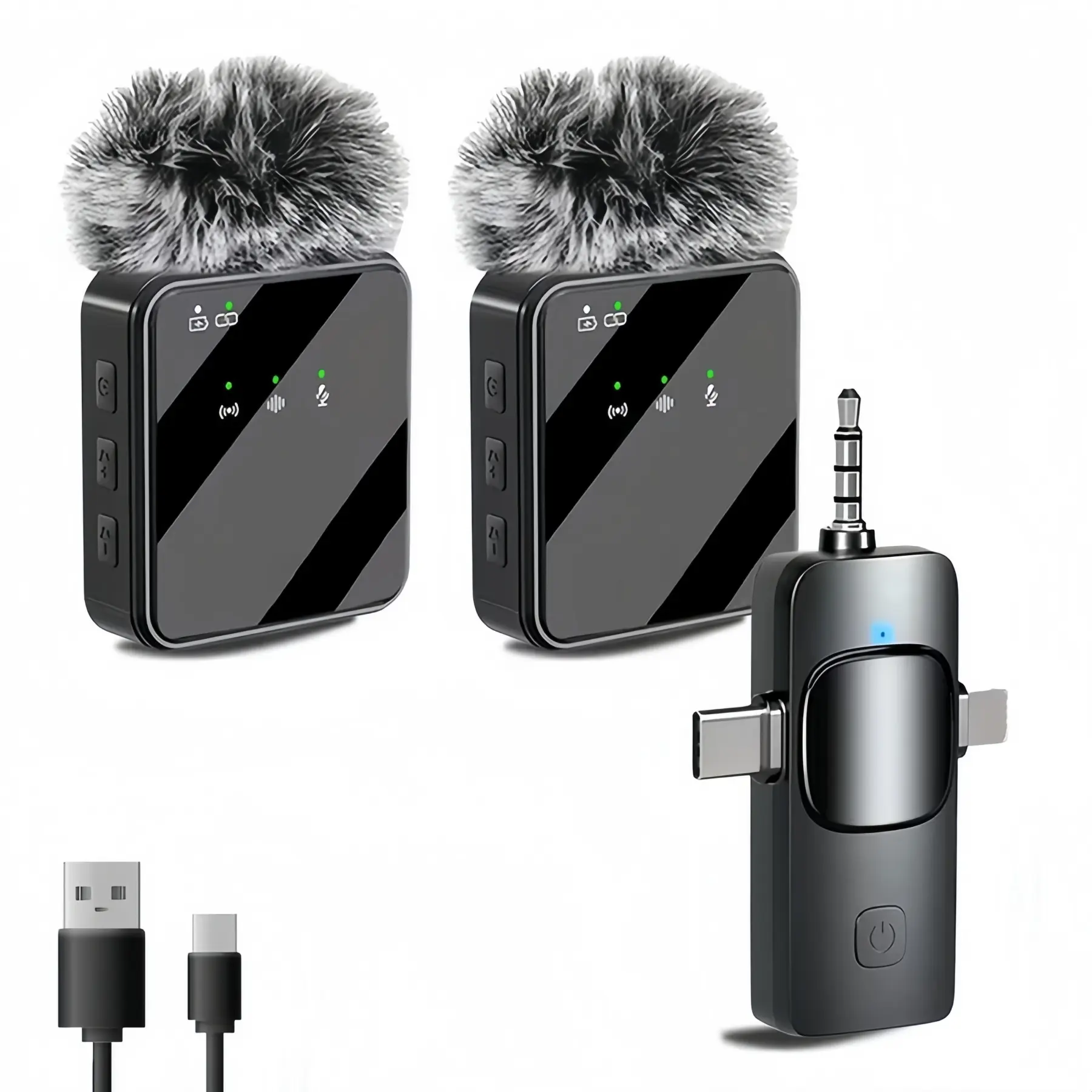 Wireless Lavalier Microphone with 3.5mm Jack for iPhone & Smartphones, Mini Noise Reduction Audio Mic, 328ft Transmission, 20H Battery Life, 3-in-1 Universal Camera & Android Compatibility, Plug-and-Play Stand for Video Recording