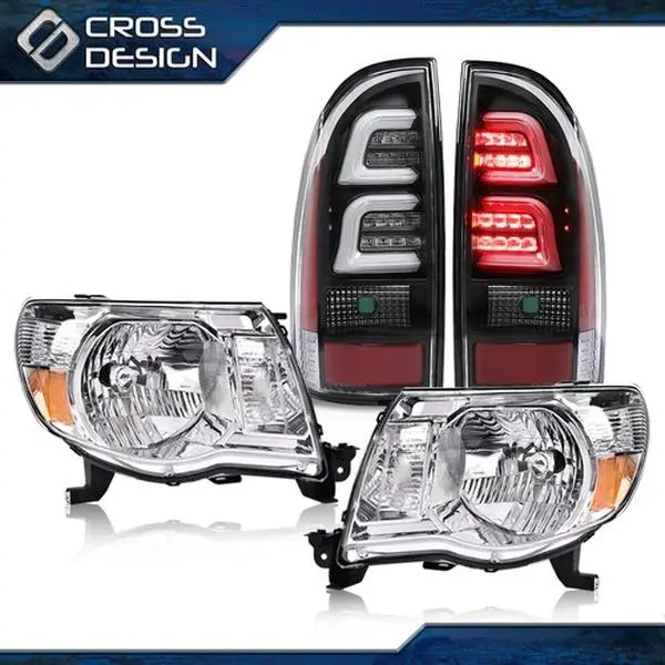 CROSSDESIGN Chrome Headlights & 3D LED Tube Bar Tail Lights for 2005-2011 Toyota Tacoma, LED Truck Pickup Lights, Truck Accessories, Cars Accessories, Car Decoration, Car Accessories, Car Led Lights