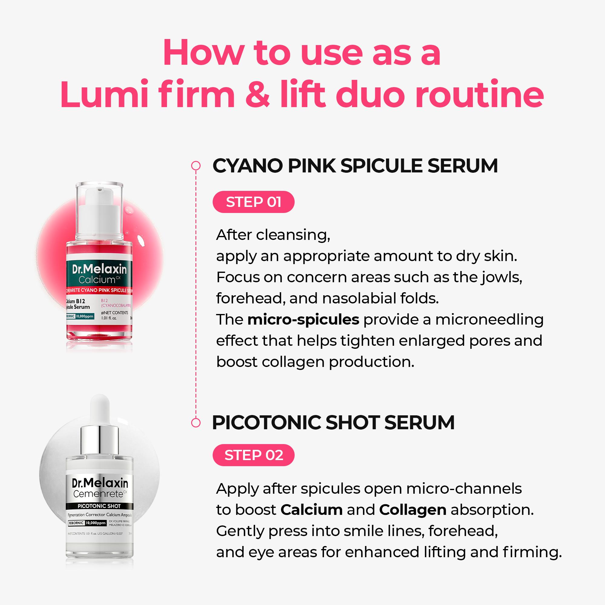[Dr.Melaxin Official] Lumi firm & lift Duo  | plumping skin & strengthen skin density | Cyano Pink Spicule Serum + Picotonic Shot Serum Skin Repair