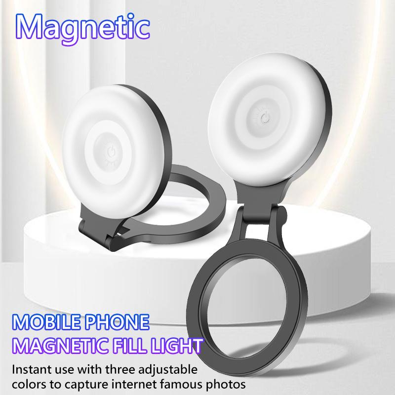 Magnetic Beauty Selfie Light for Phones, Portable Rechargeable LED Ring Light, 180° Flippable Phone Fill Light for Selfies, Makeup, Live Streaming, Video Calls