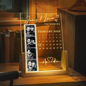 Personalized Couple Photo Frame With Calendar Night Light, Custom Gifts for Him Boyfriend, Valentines Day Gift for Bf, Anniversary Gift, Valentine's Gifts for Bf