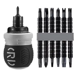 Short ratchet screwdriver CR-V hardened hard dual-purpose screwdriver head Telescopic dual-purpose screwdriver cross Slotted screwdriver head Screwdriver powerful magnetic multi-function