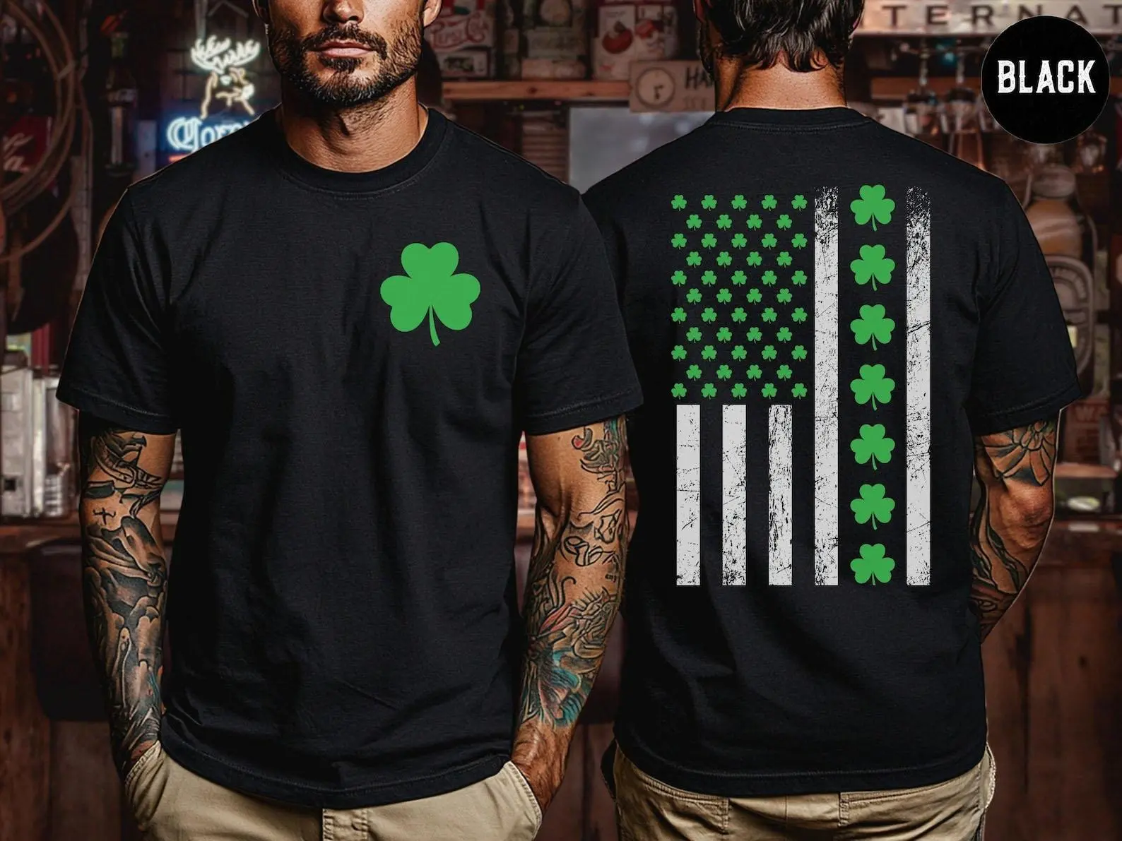 Men's St Patrick's Day T-Shirt, Vintage Casual Heavy Cotton Tee with Bold US & Ireland Flag Graphic, Casual Basic Tee, Bold Us & Ireland Graphic, Heavy Cotton Feels Premium, Recycled Label, Graphic Print
