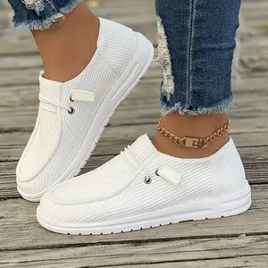 Women'S Casual Slip-On Skateboard Sneakers, Solid Color, Non-Slip TPU Sole, All-Season Comfort, Fabric Upper & Inner, Breathable Insole Footwear Walking Shoes