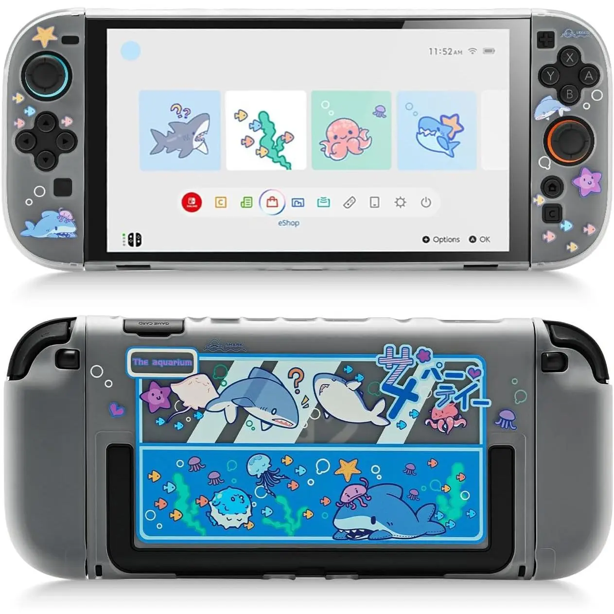 SQ-PCS003 Slim Cover Case Compatible with Switch 2, Shock-Absorption and Anti-Scratch PC Cover Skin for Switch 2 Game Console - Shark Party