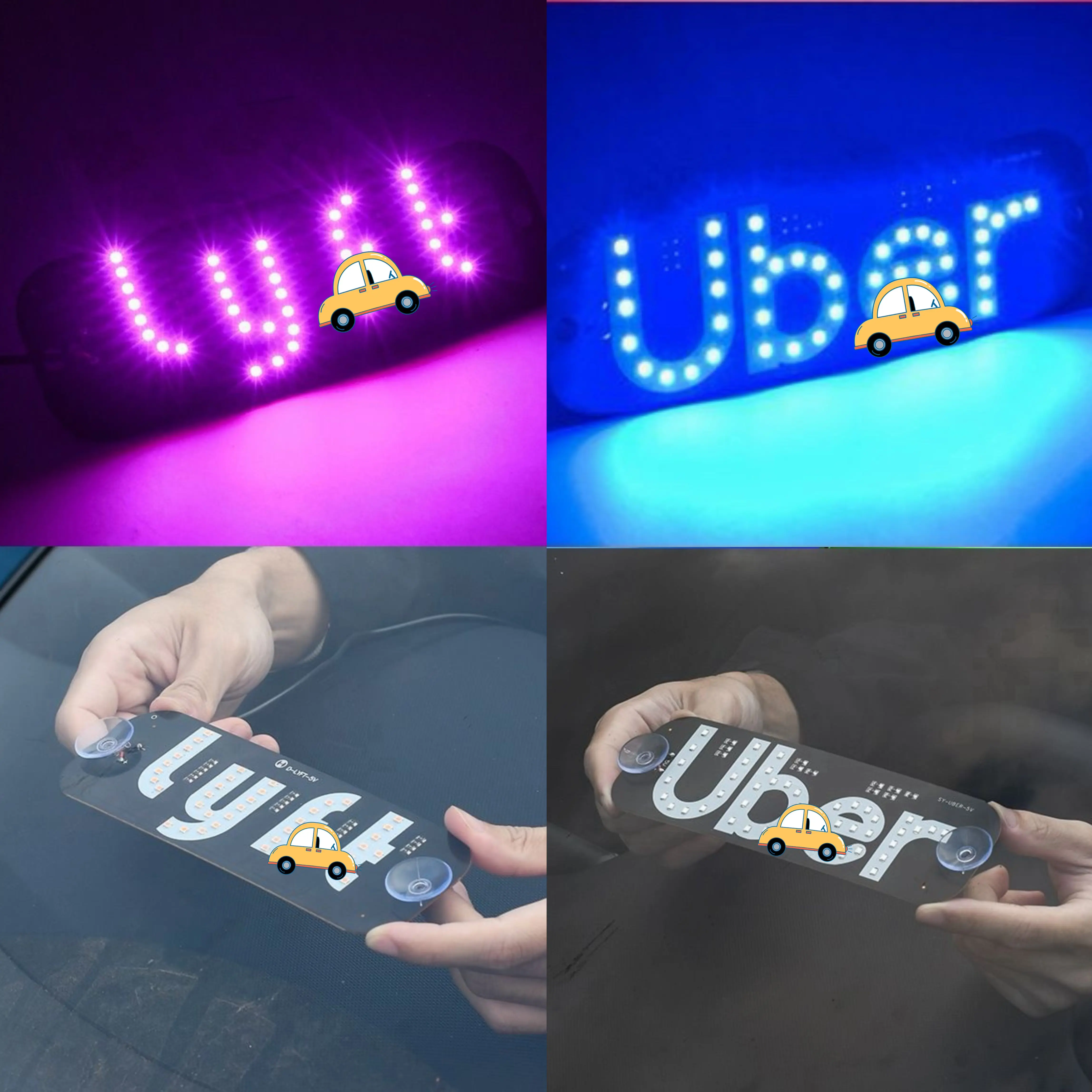 USB-Powered 3W Car Taxi Indicator Lamp with Strong Suction Cups, Multicolor Rideshare Logo Light, Interior Decor Accessory for Lyft & Uber Drivers, 3W Power