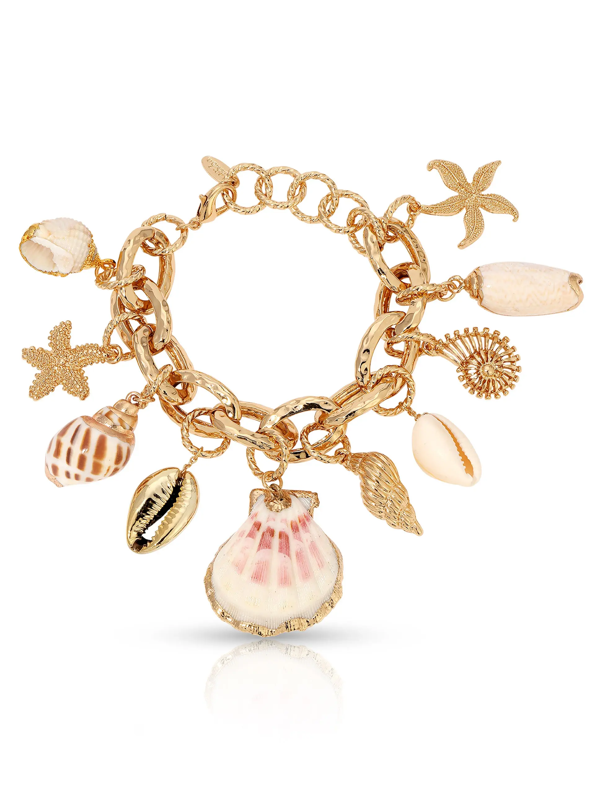Ettika Mermaid Tears Bracelet – 18K Gold Plated Seashell & Starfish Charm Bracelet, Adjustable 7–8.5” Ocean Beach Jewelry for Women