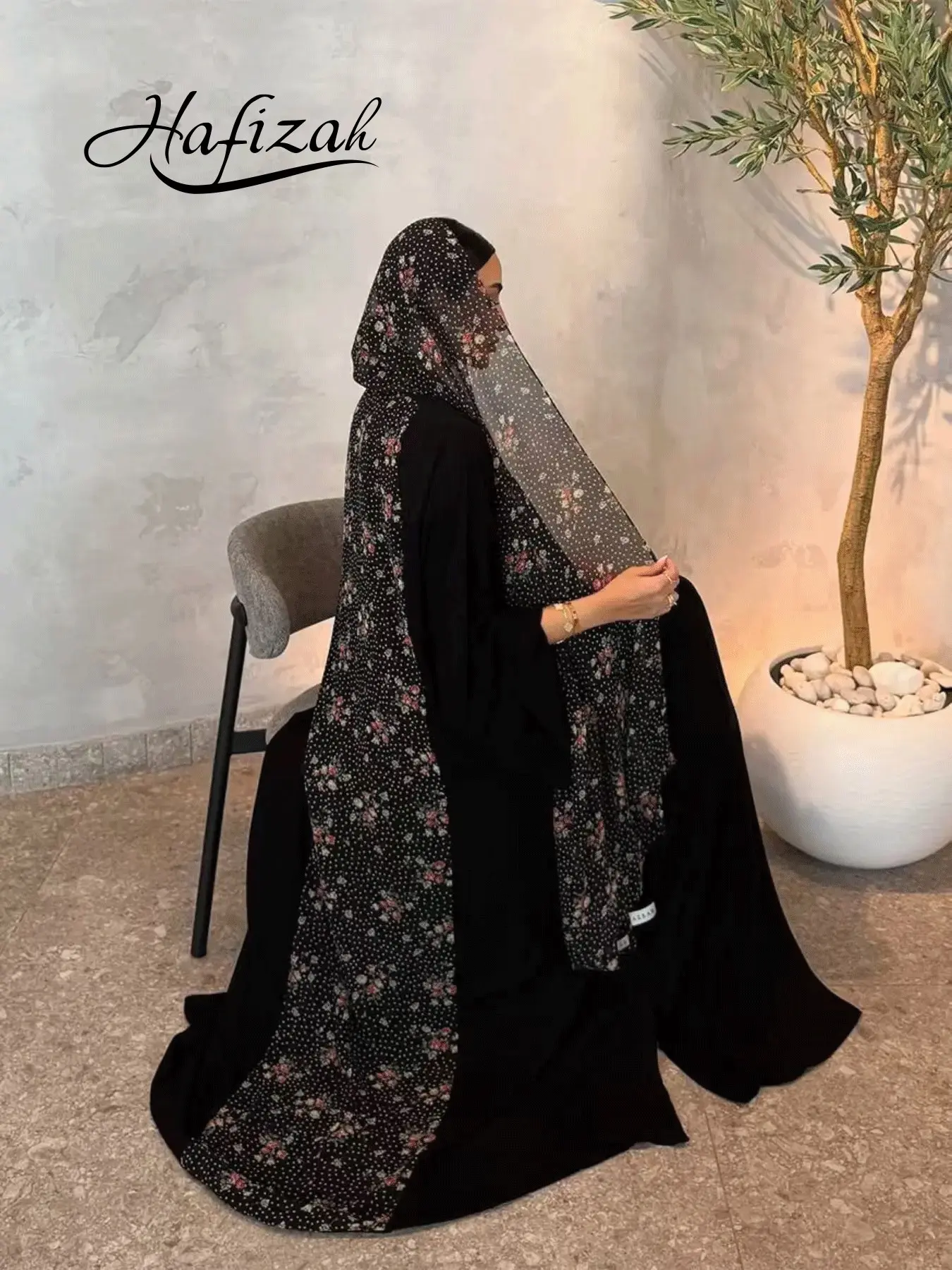 Hafizah Women's Loose Fit Cardigan Dress Two-Piece Set, Polka Dot Floral Headscarf, Fashion Plus Size Outerwear, Abaya Hijab Set, Abaya With Hijab, Fashion Muslim Set, Modest Muslim Outfits, Modesty Wear