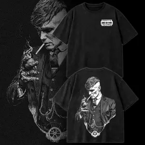 Peaky Blinders Tommy Shelby Washed Vintage Graphic Tee – Arthur Shelby Birmingham Gangster Streetwear Retro Limited Shirt, Dark Vintage Portrait Artwork Crime Drama TV Series Fan Merch Heavy Cotton Oversized Hoodie Fit Apparel