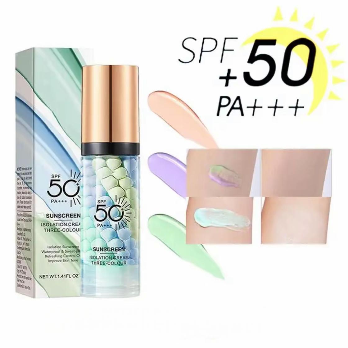 3-in-1 Tinted Moisturizer Facial Serum SPF 50PA+++ Universal Matte Sunscreen, Hydrating Hyaluronic Acid Face Primer Color Correcting Brightening Oil Control For Sensitive Skin