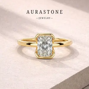 【#61 RD】2-carat moissanite radiant cut, semi-bezel setting, gold-plated women's engagement/proposal ring