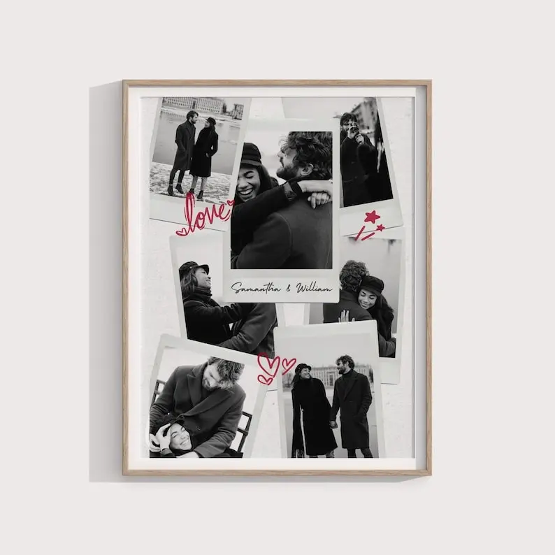 Personalised Couples Anniversary Gift Custom Photo Print with Calendar, Romantic Relationship Wall Art Poster, Meaningful Love Keepsake Decor, Valentine or First Anniversary Present Idea for Bedroom Living Room Display