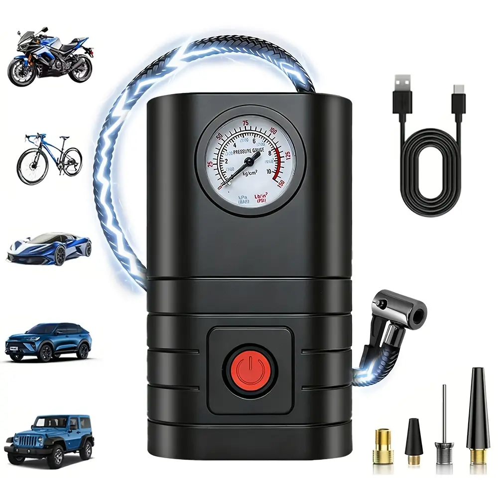 [Pump]Upgraded Cordless Tire Inflator - 250 PSI Rapid Inflation, USB Recharge Large-Capacity Battery, Digital Display Gauge, LED Lighting, Handheld Tool, Compatible with Cars/Bikes/Motorcycles, Essential Automotive Road Trip Repair Tool