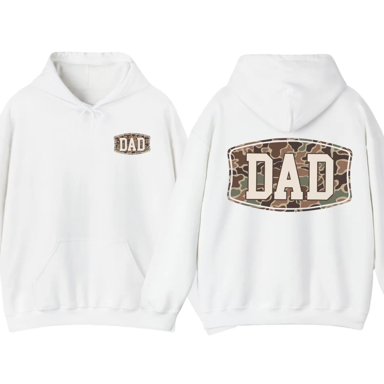 Women's 2-Sided Camo Dad Hoodie - Fashion Trend Graphic Hoodies, Long Sleeve Fitted Pullover, Tapered Cotton Feels Soft Yet Durable Sweatshirt, Camo Dad Energy Streetwear Top, Casual Gift