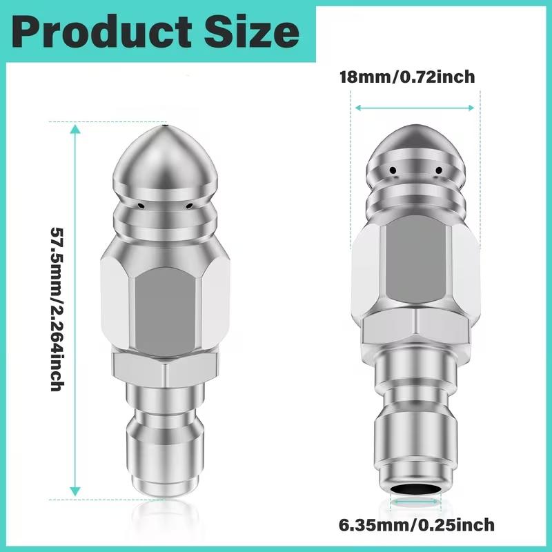 Sewer Cleaning Tool High-Pressure Nozzle, Aluminium Alloy Pressure Washer Drain Jetter Nozzle with 1/4" Quick Connect, Heavy Duty Clog Remover for Home Plumbing Kitchen Bathroom Shower Drain, Home Improvement Cleaning Accessories-YY