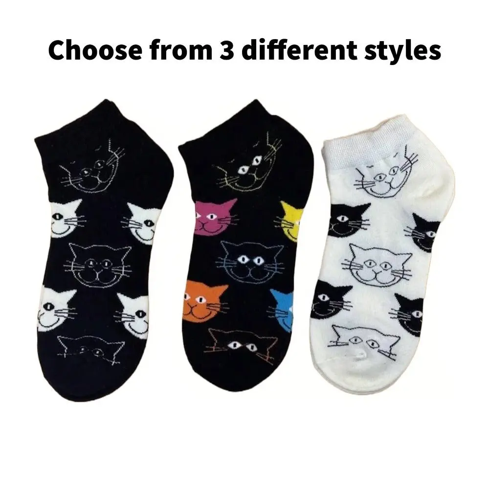 Happy Cat Face Pattern Ankle Socks (Adult Medium - Women's Shoe Sizes 5-10)