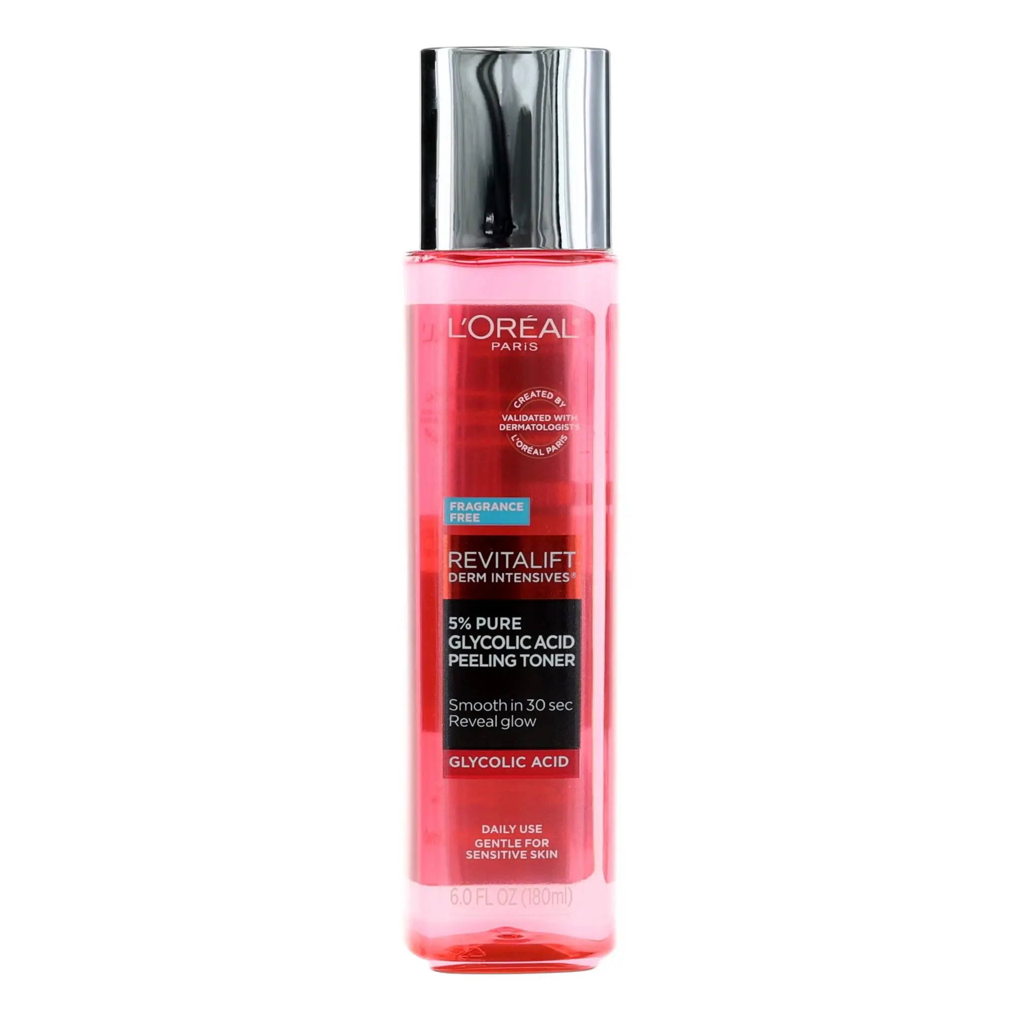 L'Oreal Revitalift Derm Intensives Daily Gentle 5% Pure Glycolic Acid Peeling Toner - 6oz Glycolic Treatment Tonic, Skincare Treatment That Reveals Glow