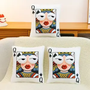 35x45cm Fluffy Playing Card Throw Pillow King Queen Jack Of Spades Embroidered Plush Cushion For Home Decor And Sofa All Seasons