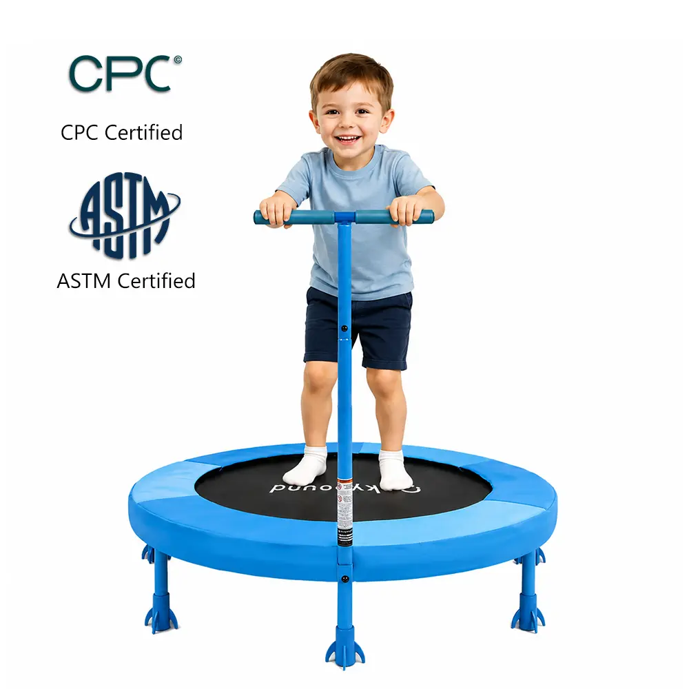 SkyBound Jump Trampoline for Kids Age 3+, Colorful 36 in Steel Frame Rebounder with Adjustable Handlebar & PVC Safety Pad, Indoor Outdoor Trampoline, Sports, Balance, Mini Trampoline