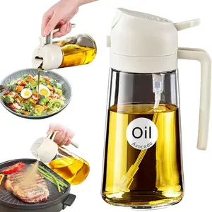 Glass Olive Oil Sprayer Bottle 16oz, 2 in 1 Oil Dispenser and Spray Bottle for Cooking, Refillable Oil Mister for Air Fryer, Salad, Frying and BBQ