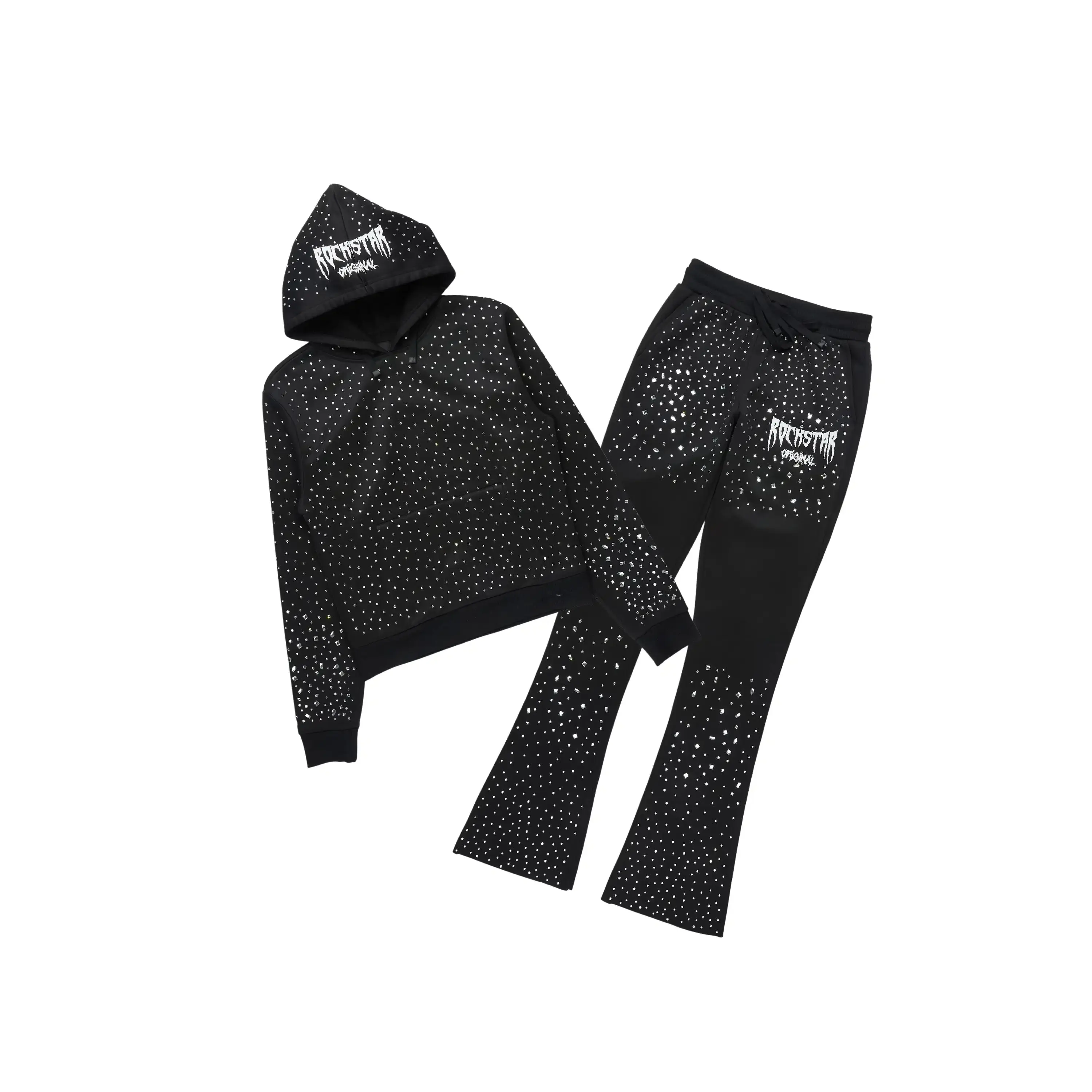 Porsha Black Rhinestone Stacked Track Set