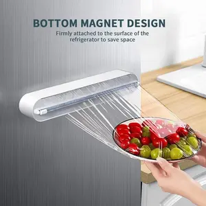 Refillable Magnetic Plastic Wrap Dispenser With Slide Cutter, Sturdy Food Cling Film Cutter, Press and Seal Wrap, Food Storage Container for Home and Commercial Use