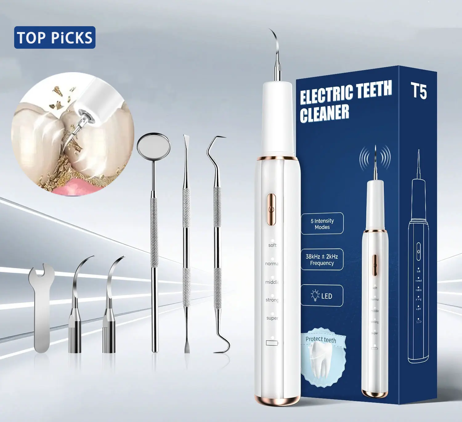 Plaque Remover, Tartar Remover, Home-Use Rechargeable Dental Scaler (Includes Replacement Brush Heads and Manual Cleaning Tools), Tartar Remover, Dental Cleaning Kit electric cleaner